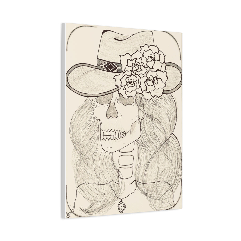Day of the Dead Cowgirl Skull Canvas Print — Matte Stretched Wall Art