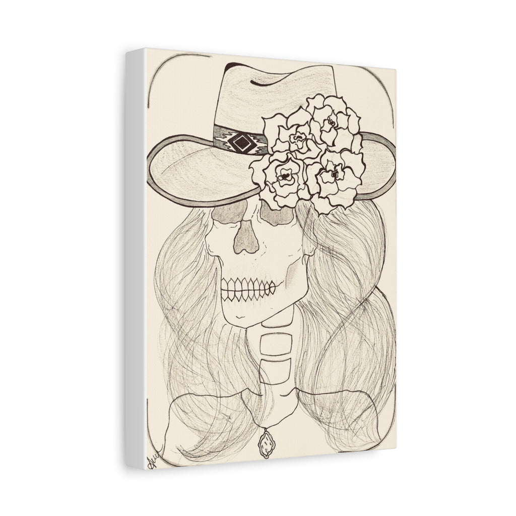 Day of the Dead Cowgirl Skull Canvas Print — Matte Stretched Wall Art