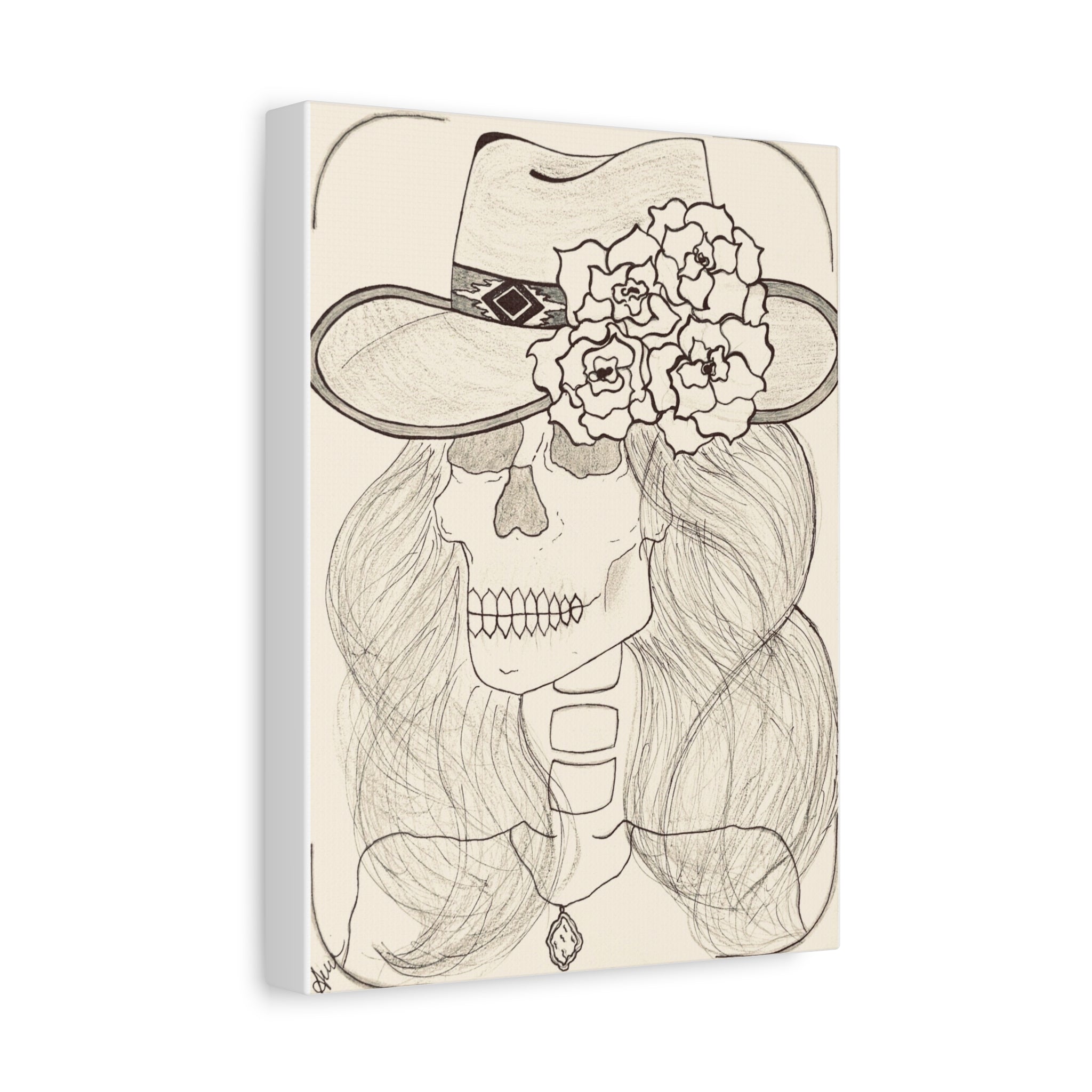 Day of the Dead Cowgirl Skull Canvas Print — Matte Stretched Wall Art