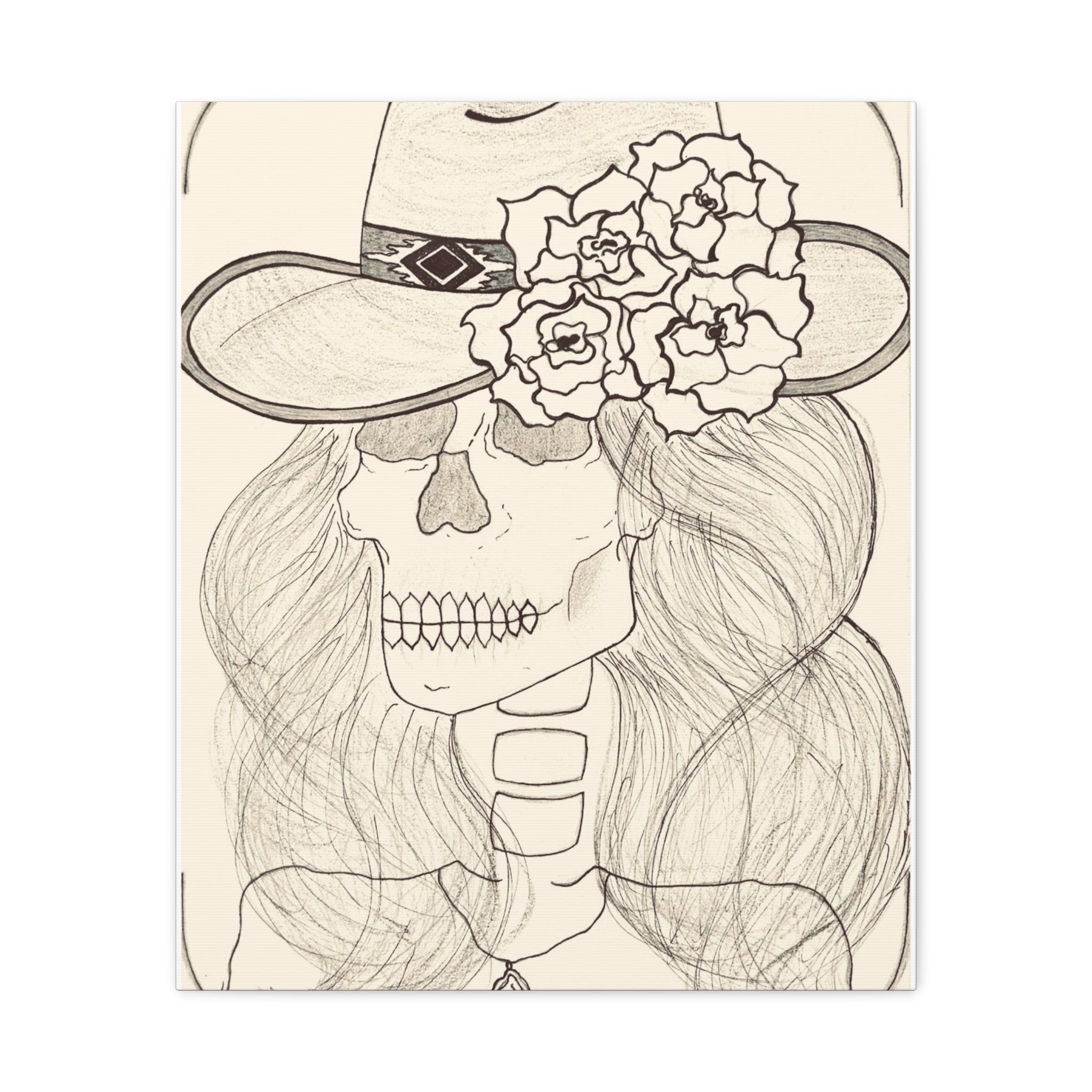 Day of the Dead Cowgirl Skull Canvas Print — Matte Stretched Wall Art