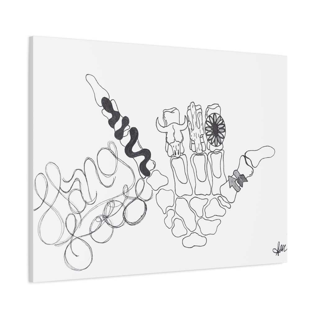 Matte Canvas Wall Art — Minimalist Hand Skeleton Line Drawing "Hang Loose"