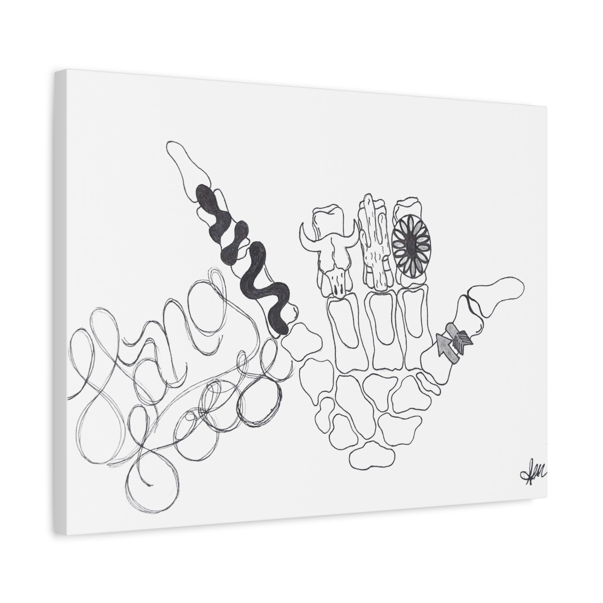 Matte Canvas Wall Art — Minimalist Hand Skeleton Line Drawing "Hang Loose"
