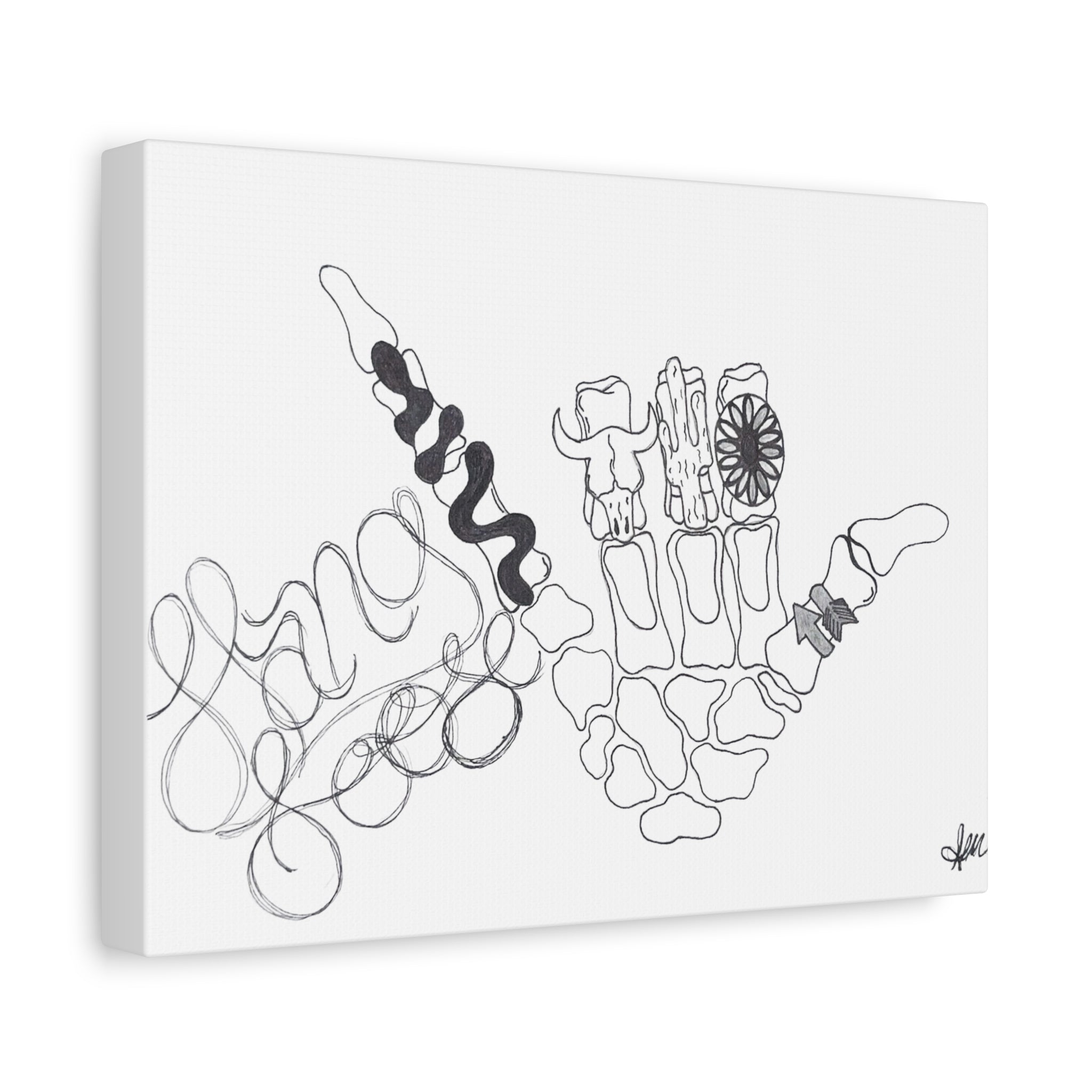 Matte Canvas Wall Art — Minimalist Hand Skeleton Line Drawing "Hang Loose"