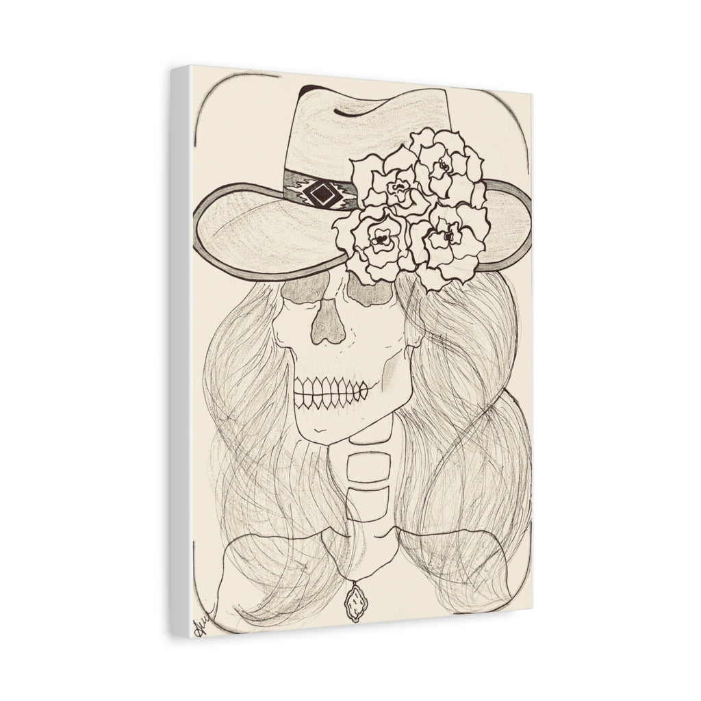 Day of the Dead Cowgirl Skull Canvas Print — Matte Stretched Wall Art