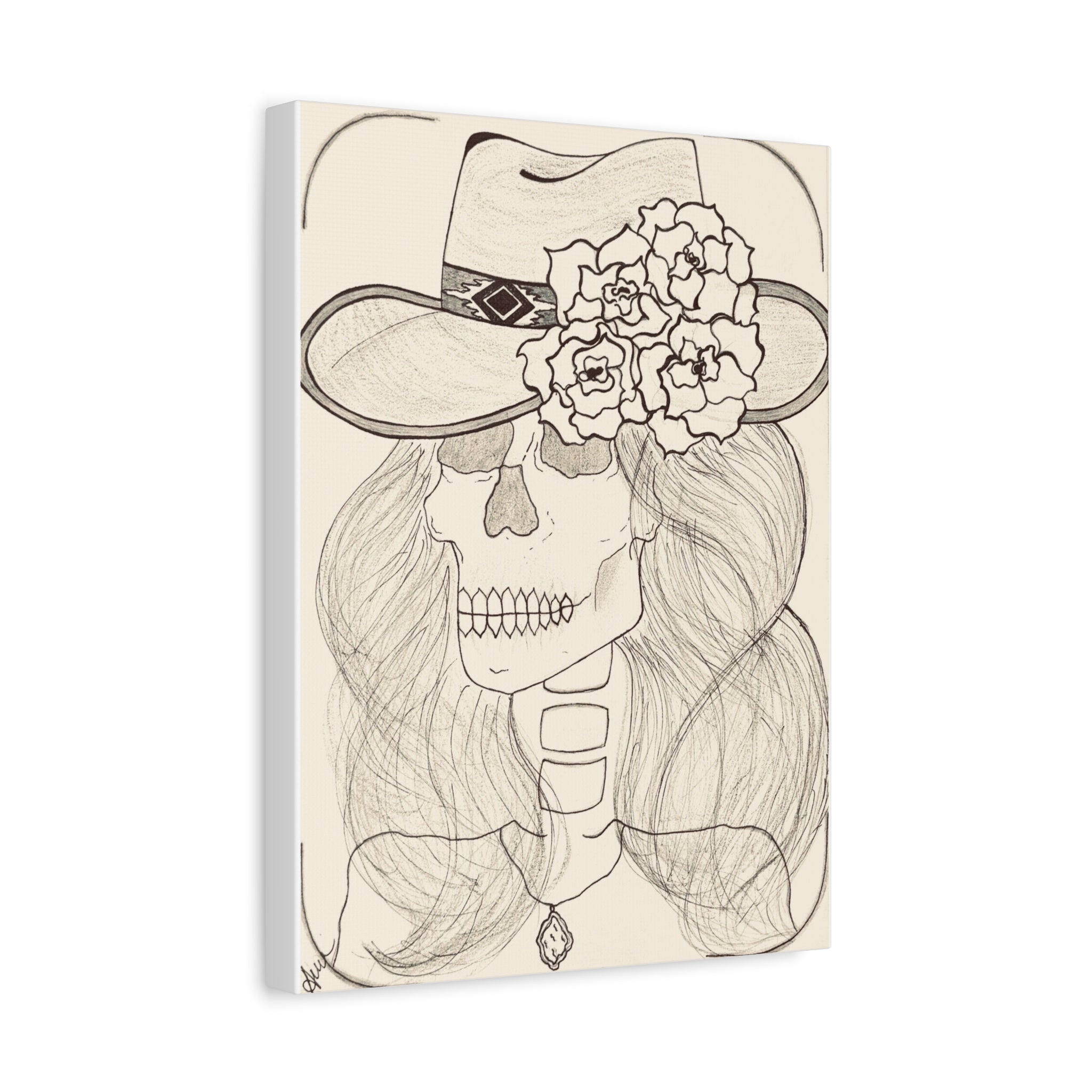 Day of the Dead Cowgirl Skull Canvas Print — Matte Stretched Wall Art