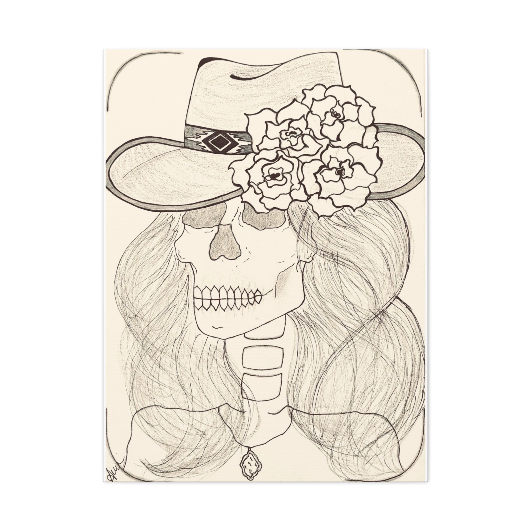 Day of the Dead Cowgirl Skull Canvas Print — Matte Stretched Wall Art