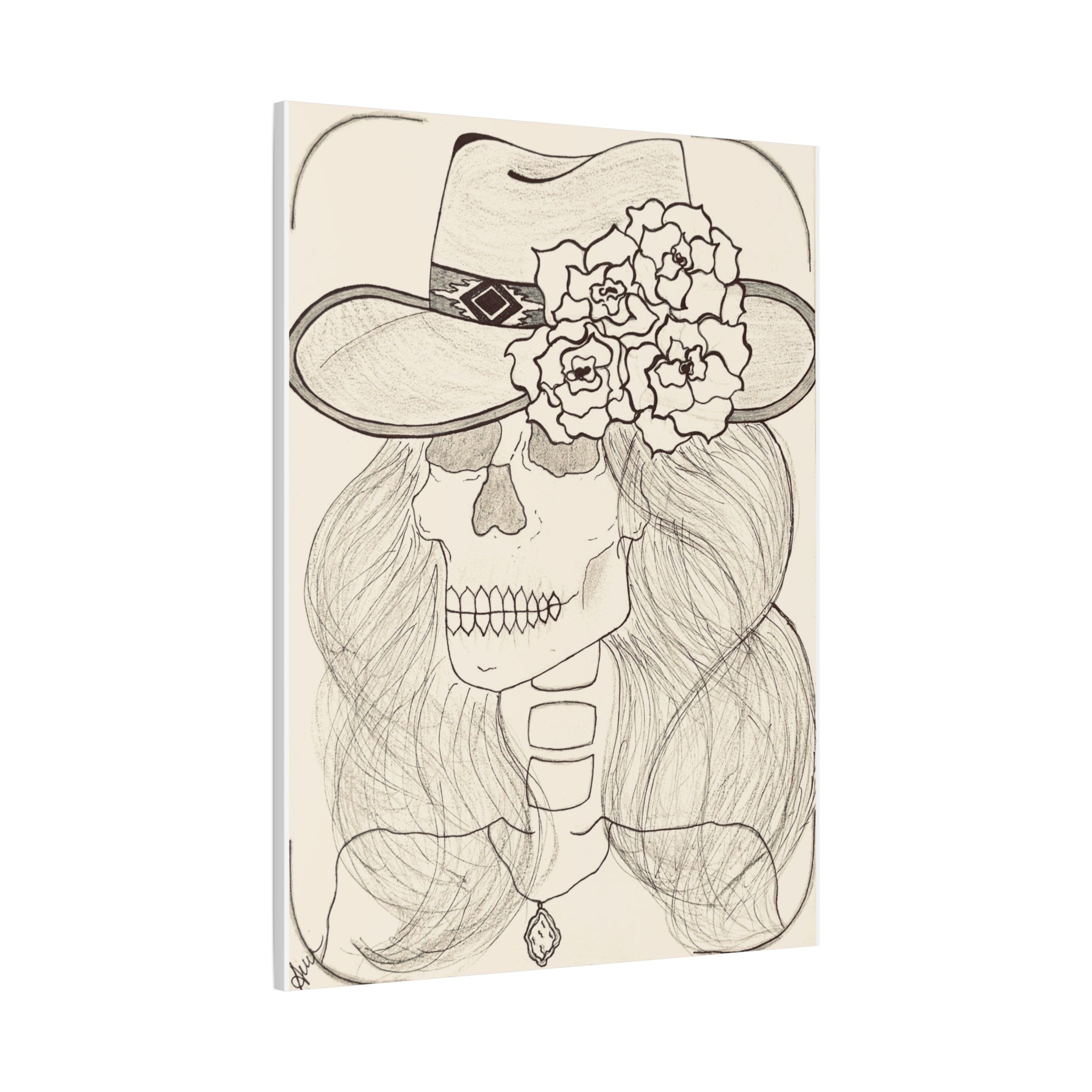 Day of the Dead Cowgirl Skull Canvas Print — Matte Stretched Wall Art