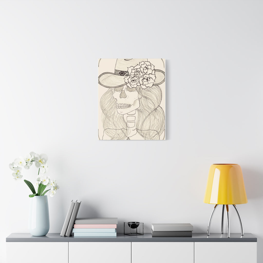 Day of the Dead Cowgirl Skull Canvas Print — Matte Stretched Wall Art