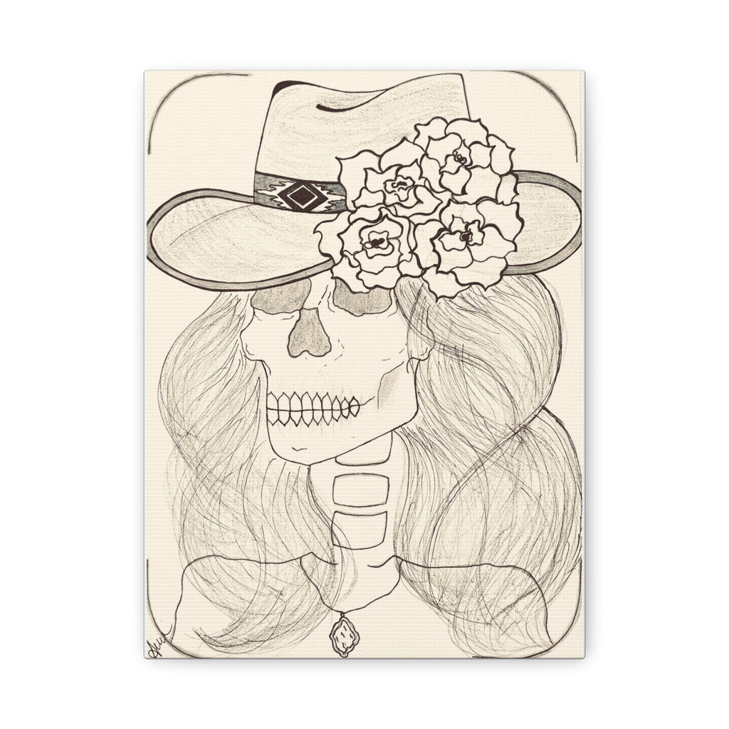 Day of the Dead Cowgirl Skull Canvas Print — Matte Stretched Wall Art