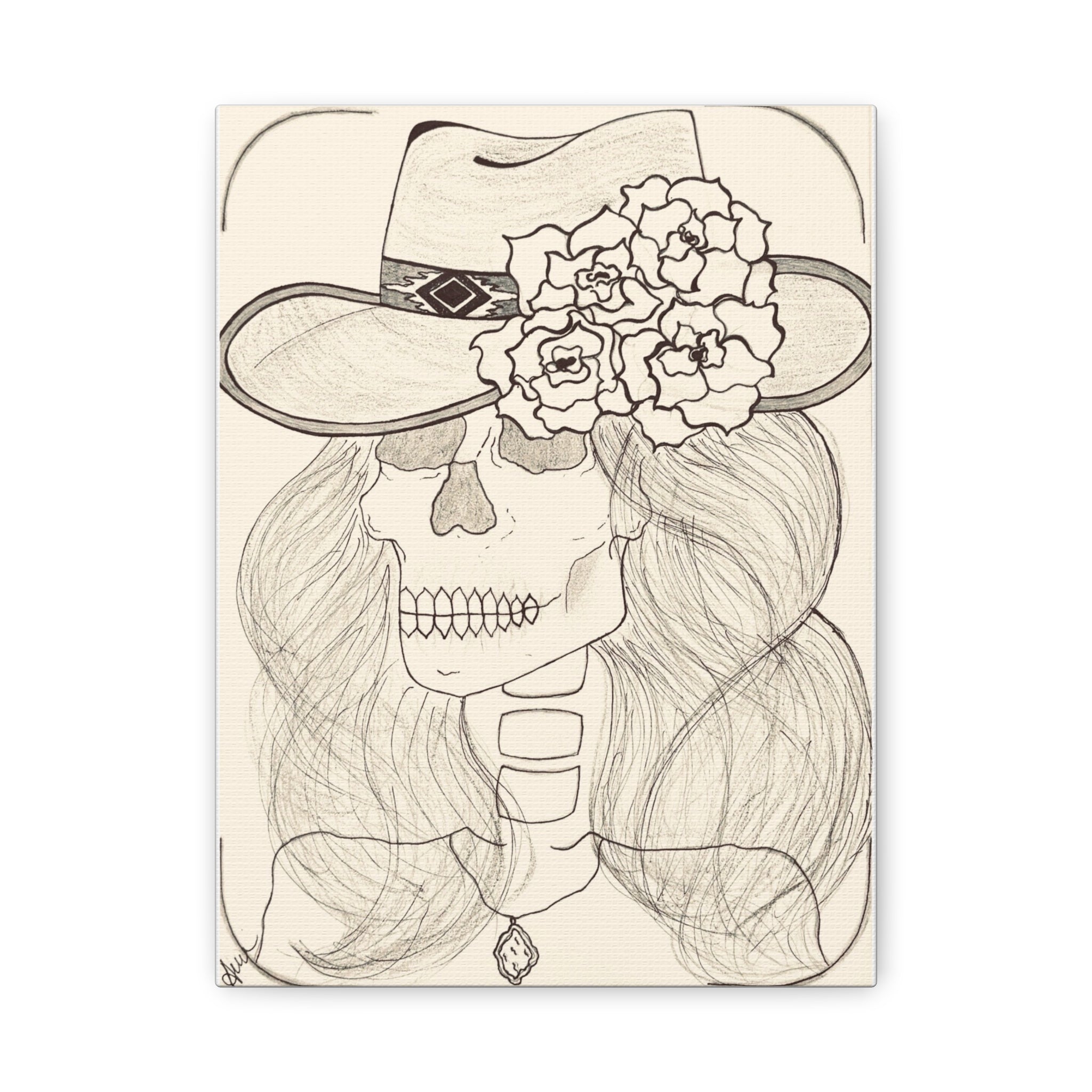 Day of the Dead Cowgirl Skull Canvas Print — Matte Stretched Wall Art