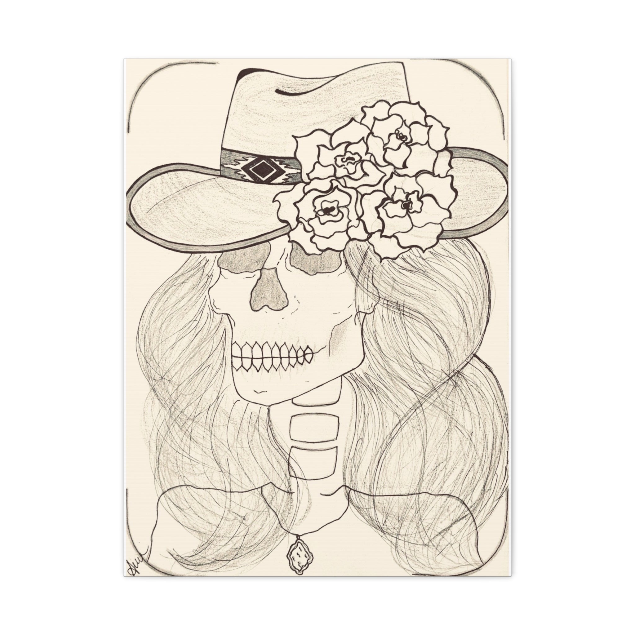 Day of the Dead Cowgirl Skull Canvas Print — Matte Stretched Wall Art