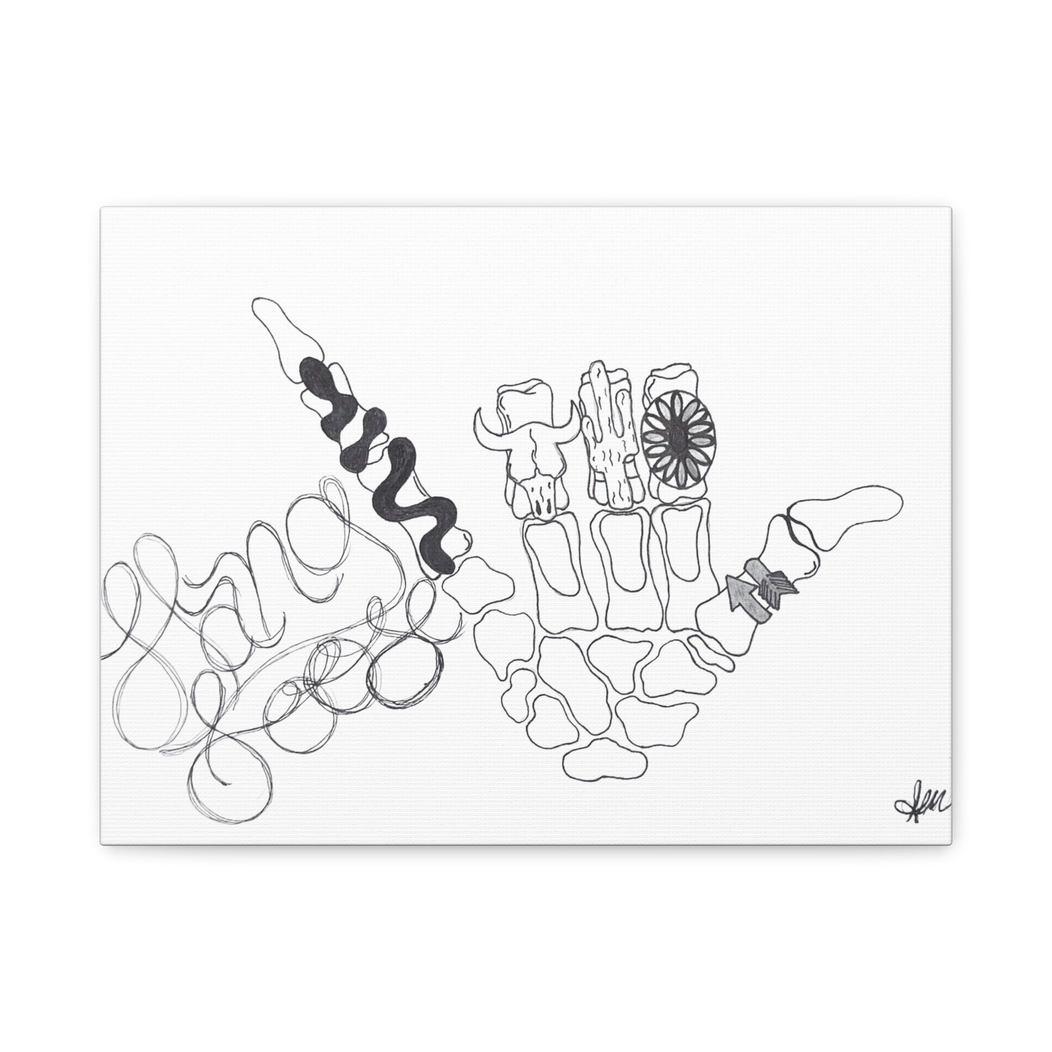 Matte Canvas Wall Art — Minimalist Hand Skeleton Line Drawing "Hang Loose"