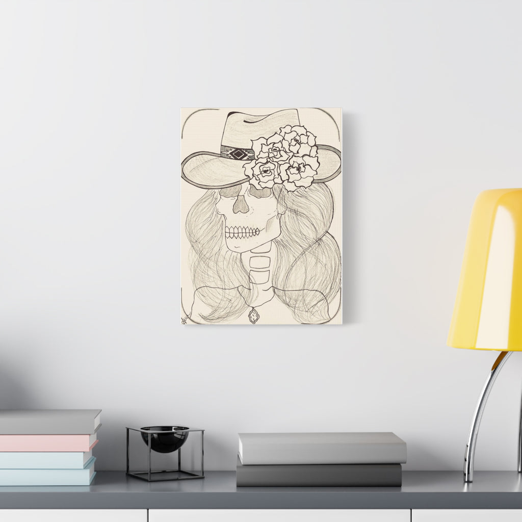 Day of the Dead Cowgirl Skull Canvas Print — Matte Stretched Wall Art