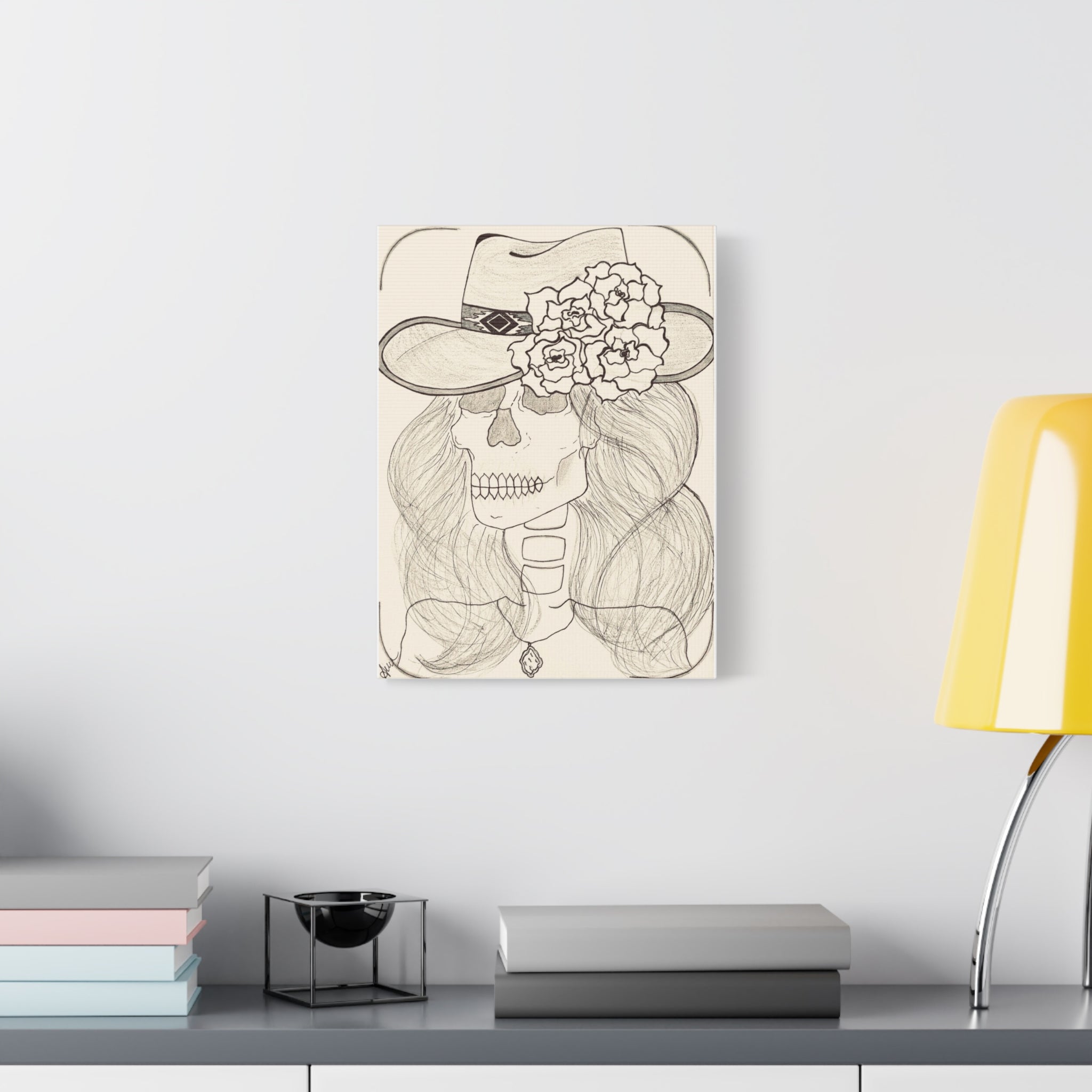 Day of the Dead Cowgirl Skull Canvas Print — Matte Stretched Wall Art