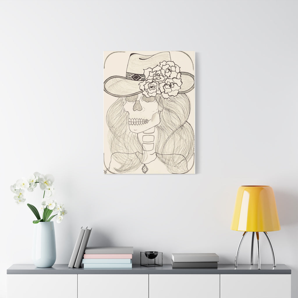 Day of the Dead Cowgirl Skull Canvas Print — Matte Stretched Wall Art