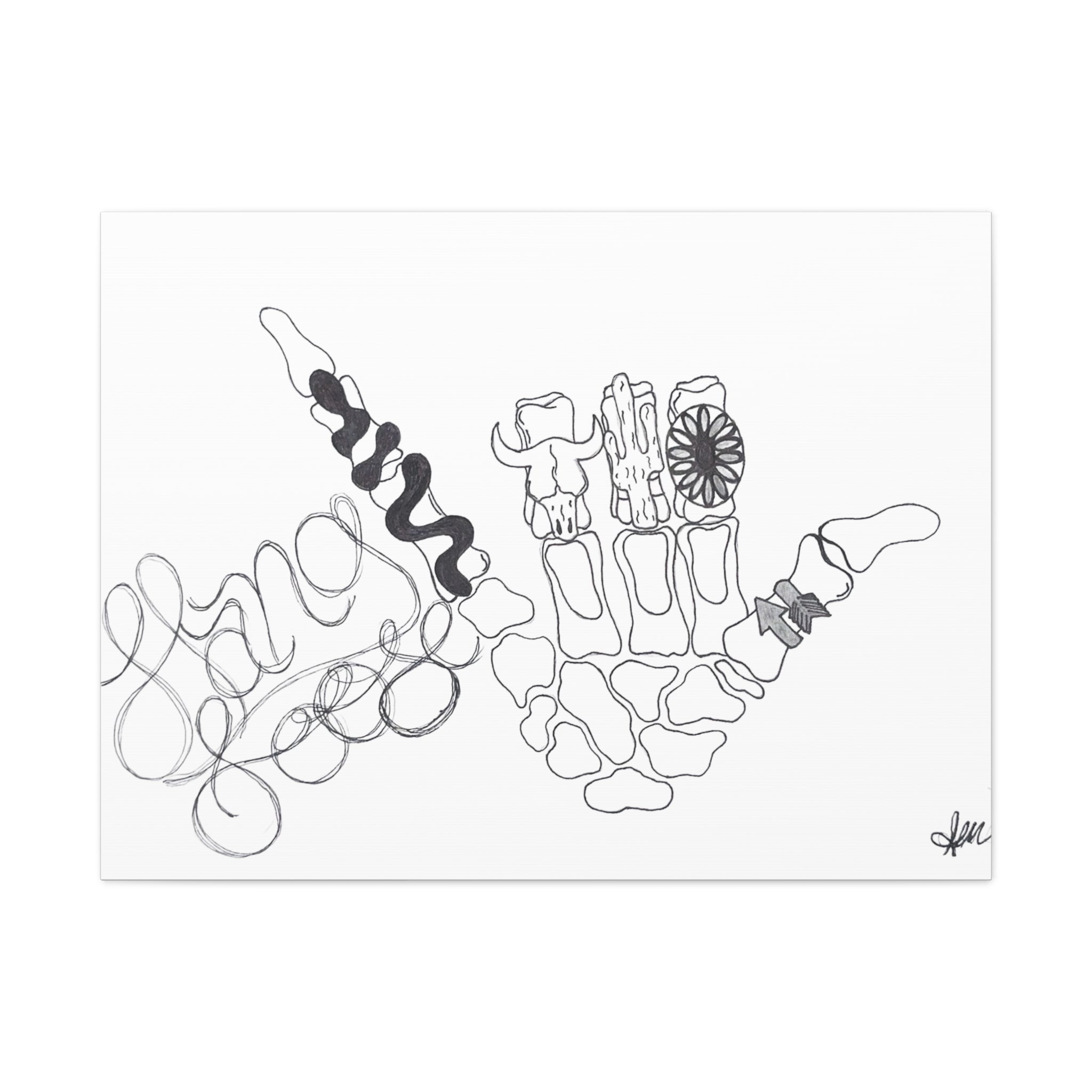 Matte Canvas Wall Art — Minimalist Hand Skeleton Line Drawing "Hang Loose"