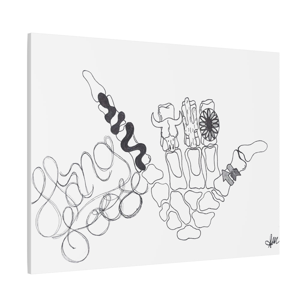 Matte Canvas Wall Art — Minimalist Hand Skeleton Line Drawing "Hang Loose"
