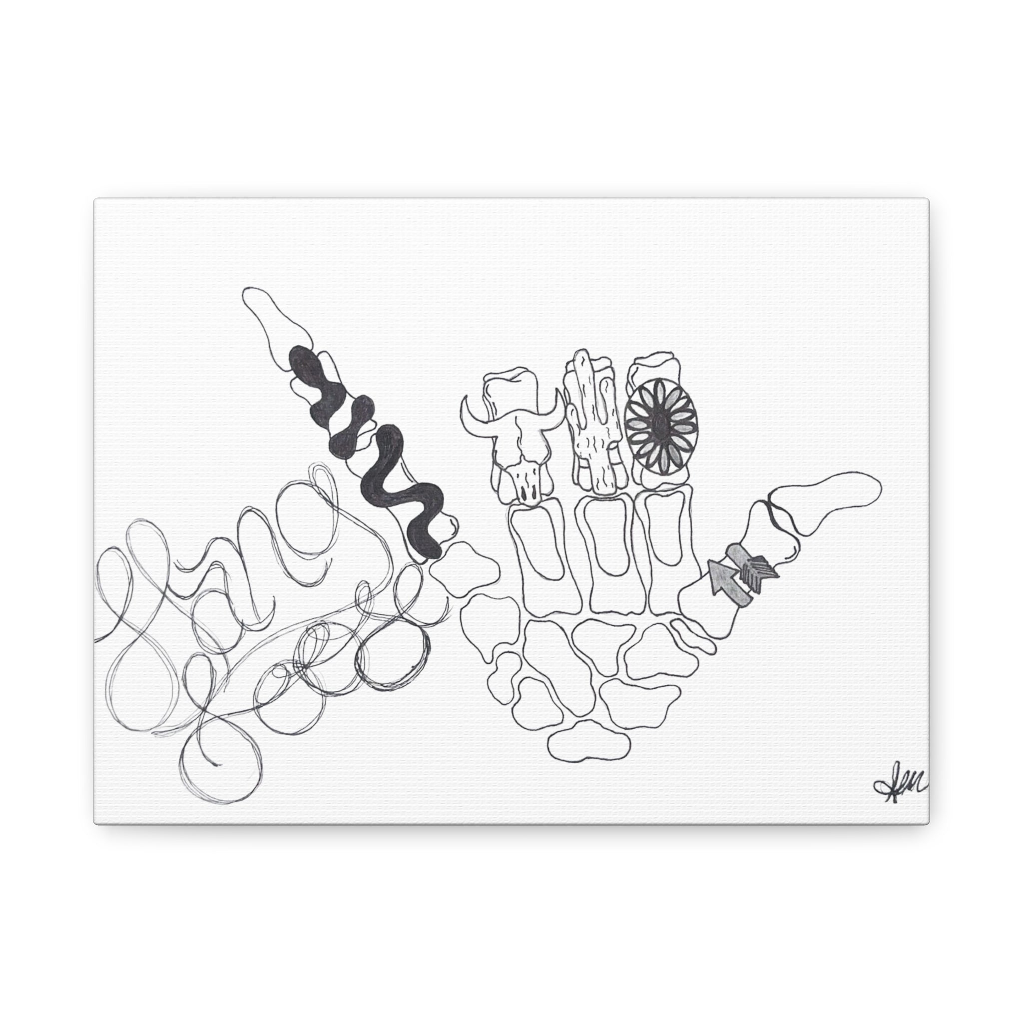 Matte Canvas Wall Art — Minimalist Hand Skeleton Line Drawing "Hang Loose"