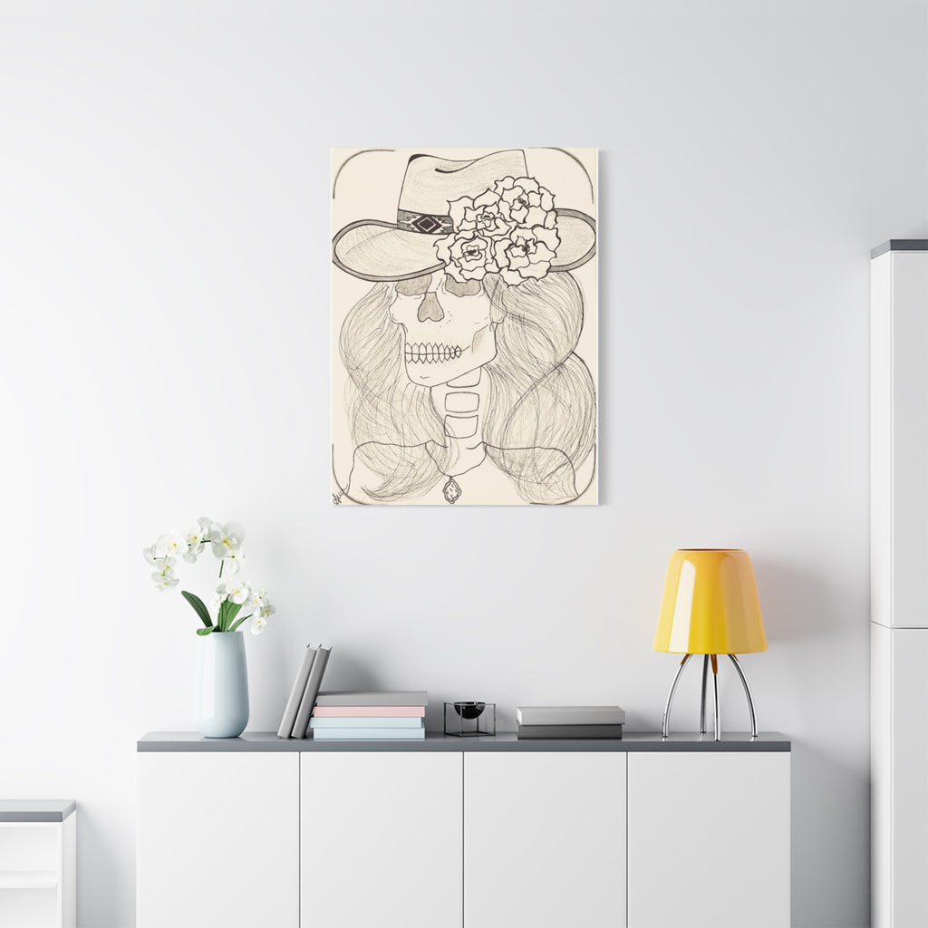 Day of the Dead Cowgirl Skull Canvas Print — Matte Stretched Wall Art