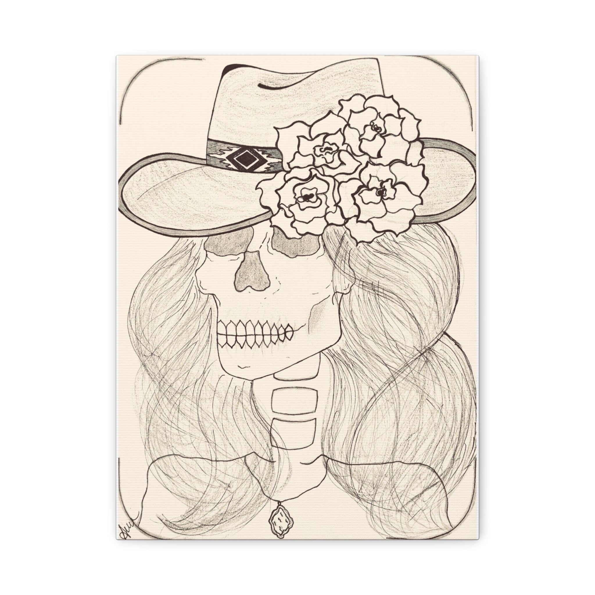 Day of the Dead Cowgirl Skull Canvas Print — Matte Stretched Wall Art