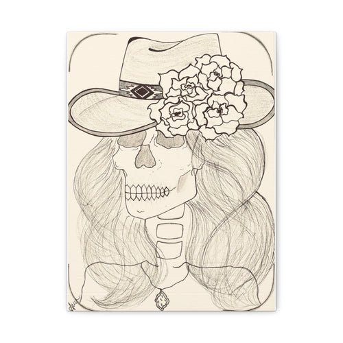 Day of the Dead Cowgirl Skull Canvas Print — Matte Stretched Wall Art