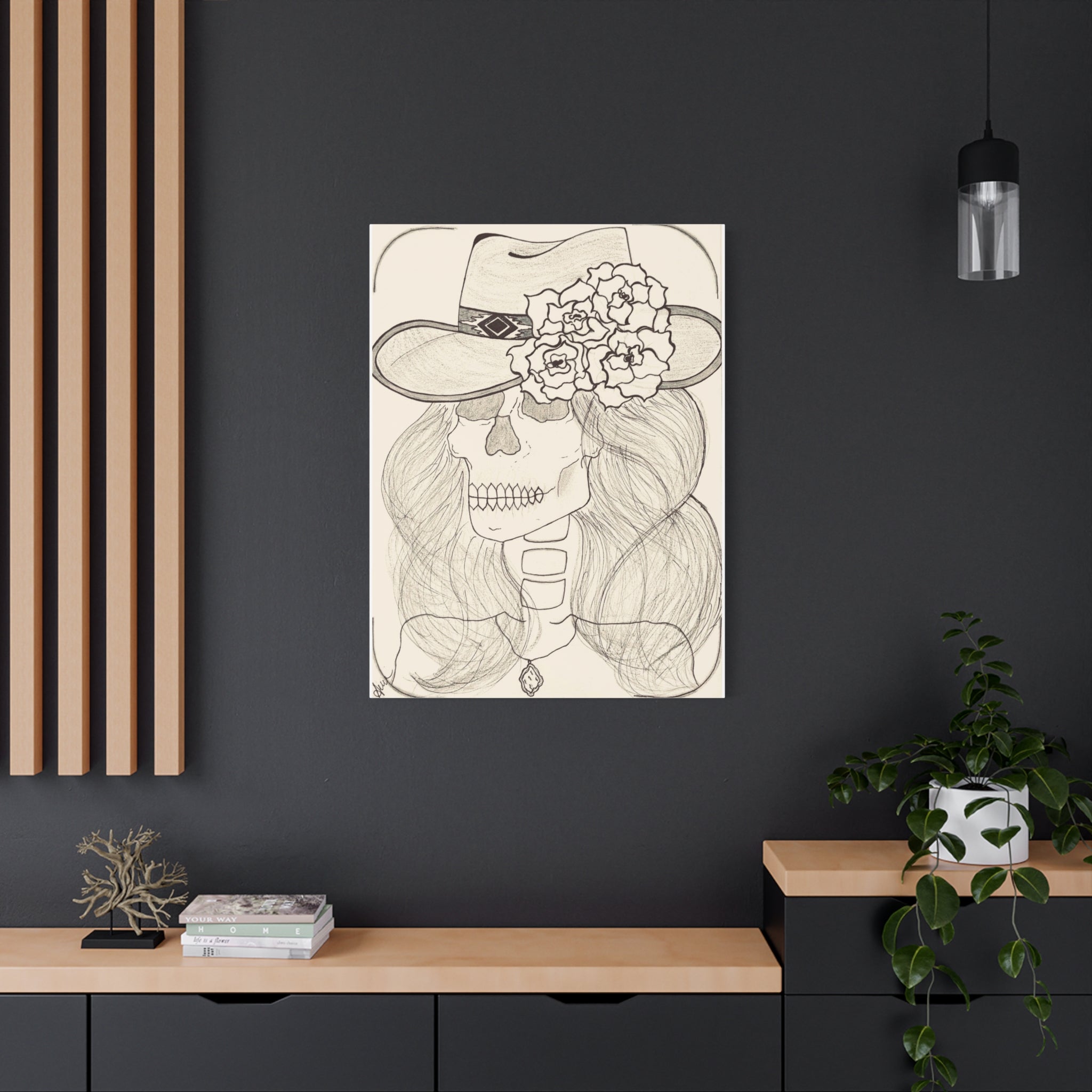Day of the Dead Cowgirl Skull Canvas Print — Matte Stretched Wall Art