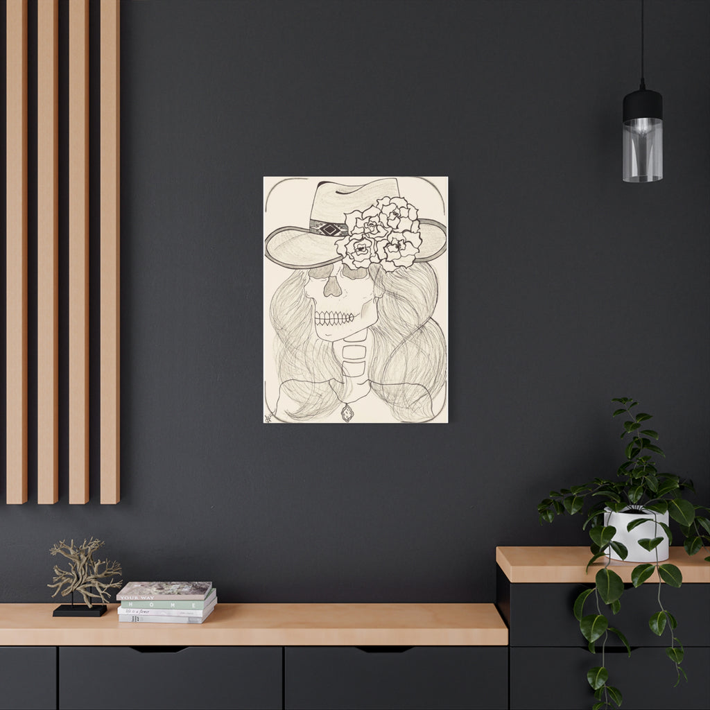 Day of the Dead Cowgirl Skull Canvas Print — Matte Stretched Wall Art