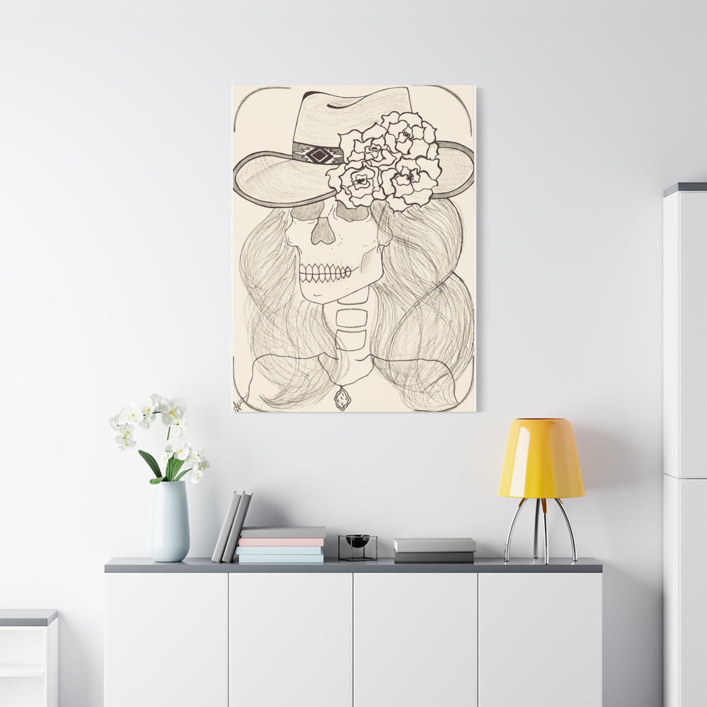 Day of the Dead Cowgirl Skull Canvas Print — Matte Stretched Wall Art
