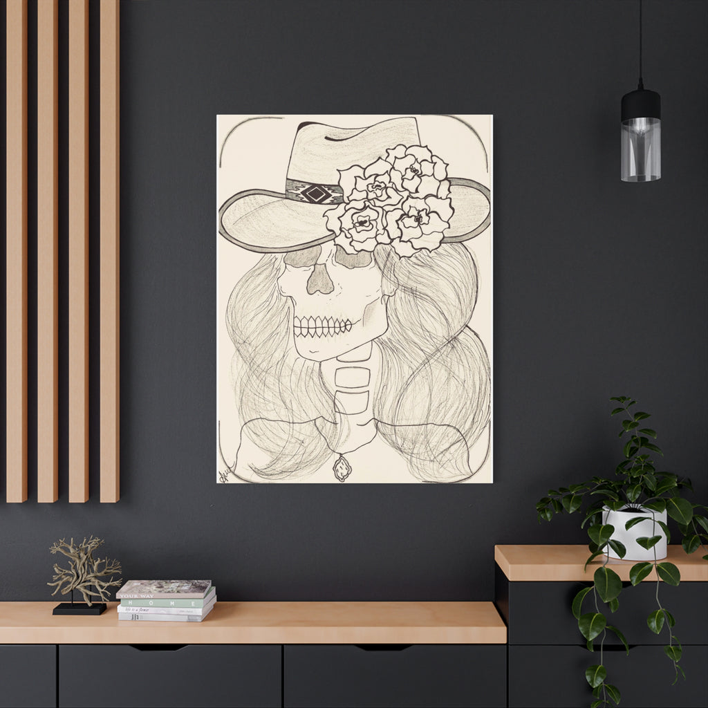 Day of the Dead Cowgirl Skull Canvas Print — Matte Stretched Wall Art
