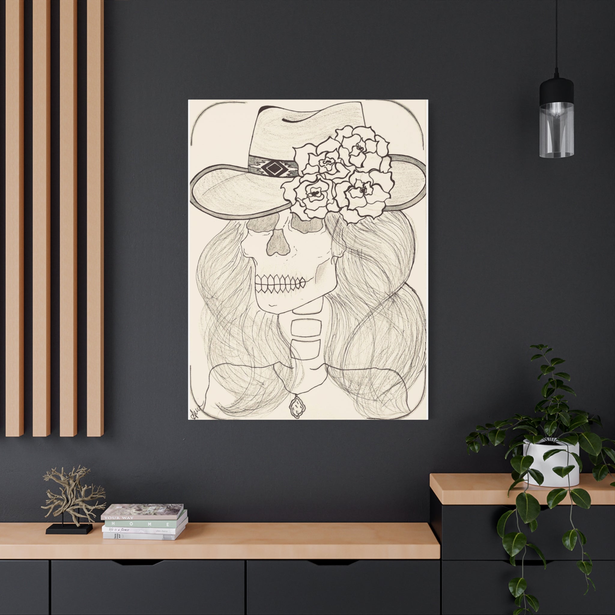 Day of the Dead Cowgirl Skull Canvas Print — Matte Stretched Wall Art