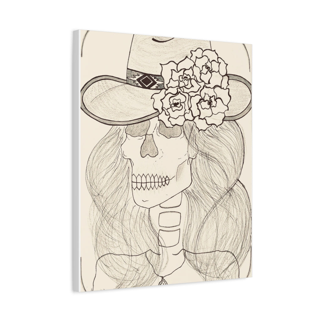 Day of the Dead Cowgirl Skull Canvas Print — Matte Stretched Wall Art