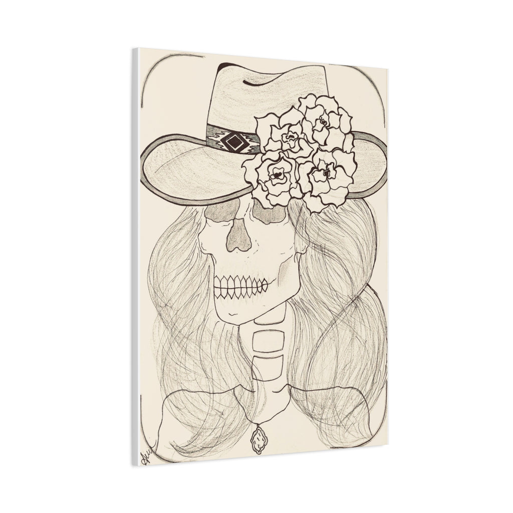 Day of the Dead Cowgirl Skull Canvas Print — Matte Stretched Wall Art