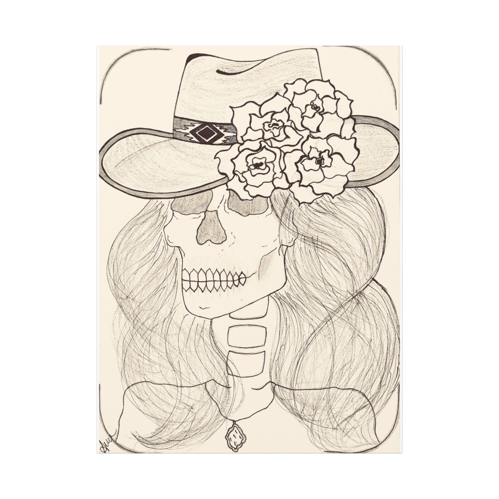Day of the Dead Cowgirl Skull Canvas Print — Matte Stretched Wall Art