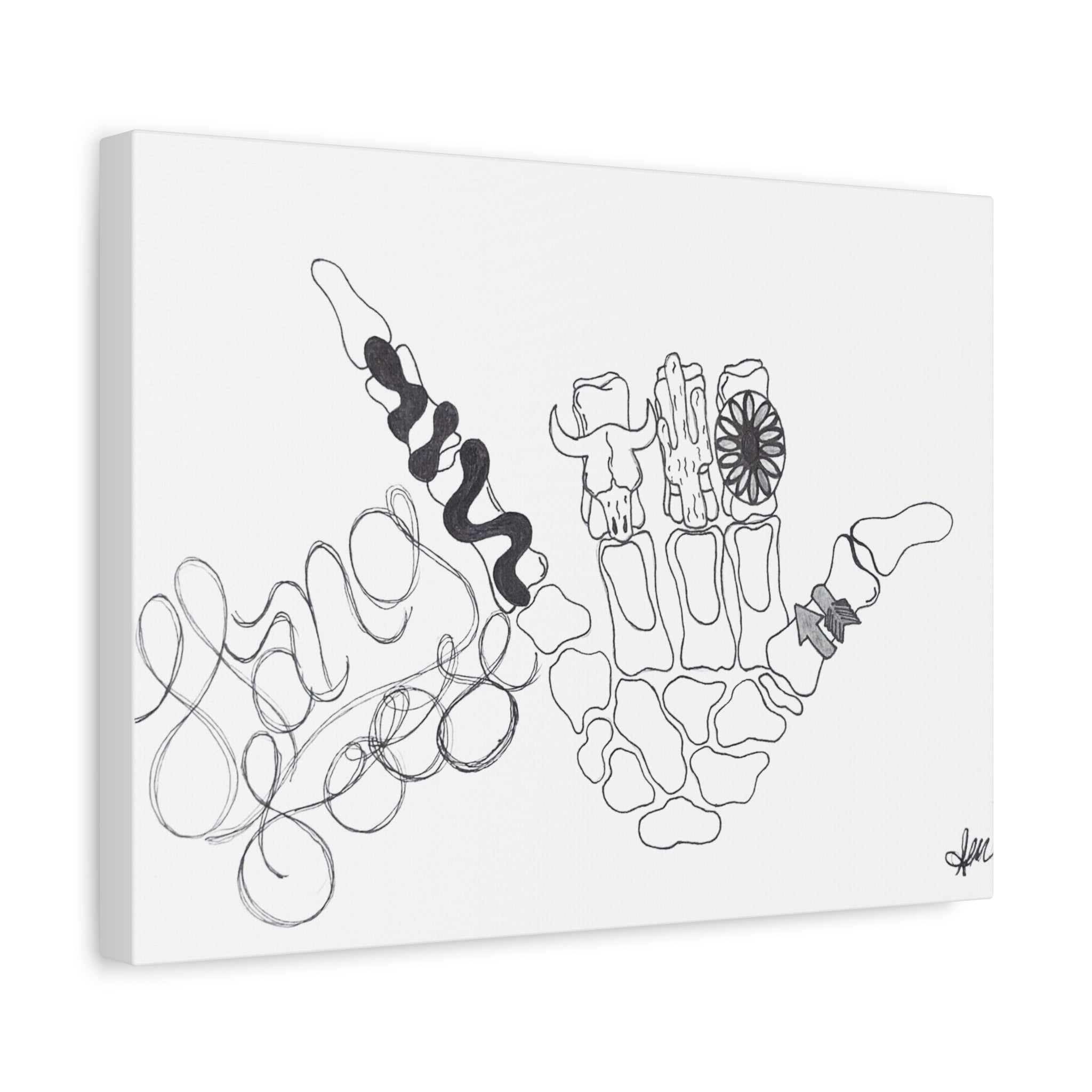 Matte Canvas Wall Art — Minimalist Hand Skeleton Line Drawing "Hang Loose"